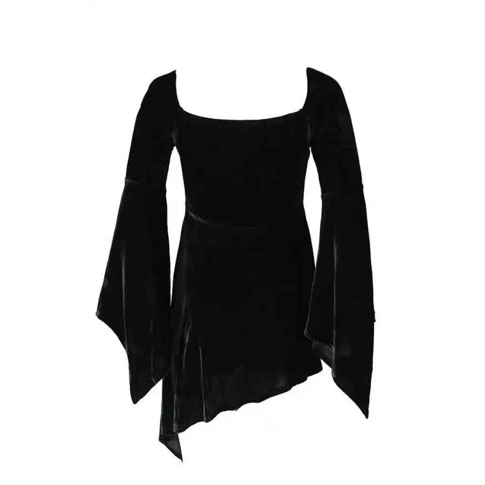 Restyle - Velvet Vamp Asymmetric Mini dress - Black